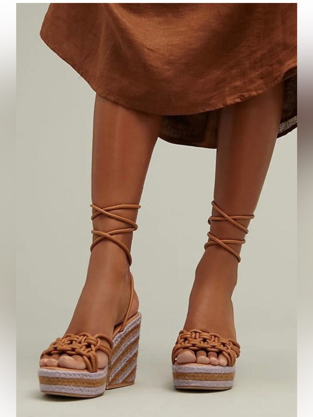 Anthropologie Raffia Platform Sandal Espadrilles Purple & Brown